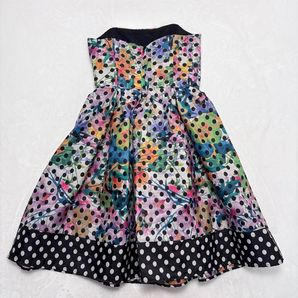 Corey Lynn Calter Silk Blend Floral Polka Dot Strapless Dress Size 2 Whimsigoth - Picture 13 of 15